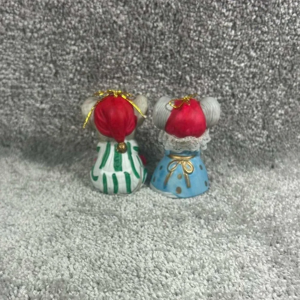 Jasco Christmas Mouse Bell Figurine Set Red Blue Green Vintage Ceramic Ornament